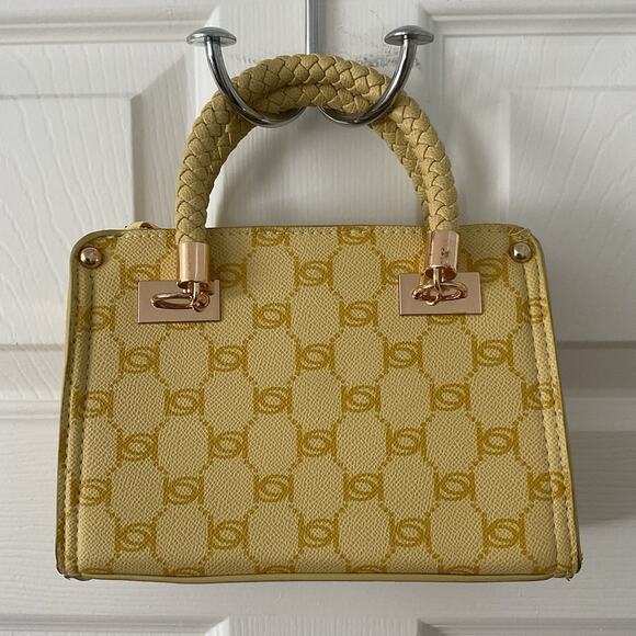 Bebe Satchel Handbag Butter Yellow Logo Structured Purse Y2K Mini Monogram - Picture 2 of 4
